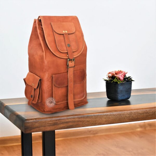 Vintage Retro Leather Backpack 18" - Image 6