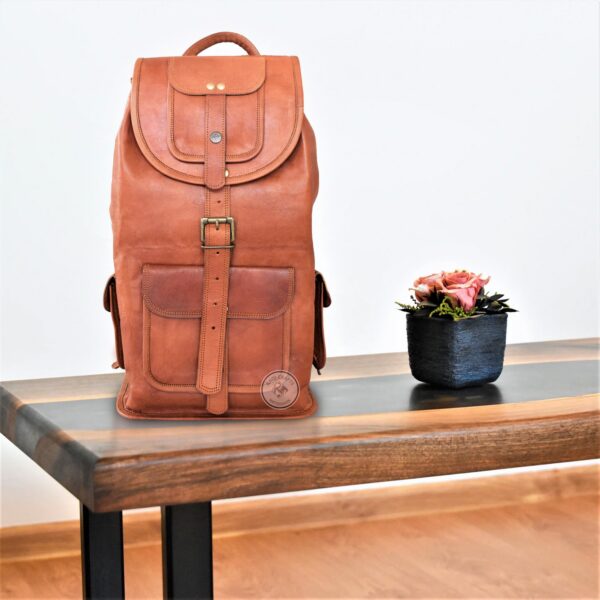 Vintage Retro Leather Backpack 18" - Image 3