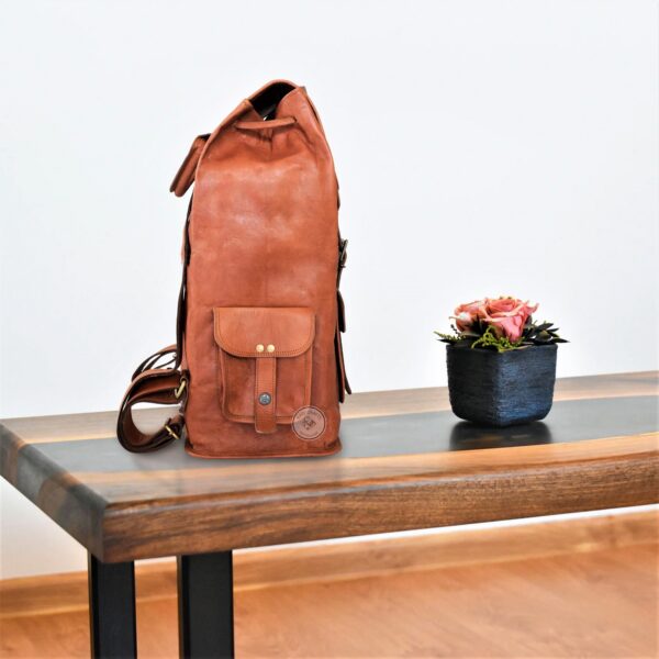 Vintage Retro Leather Backpack 18" - Image 5