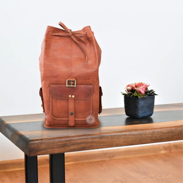 Vintage Retro Leather Backpack 18" - Image 7