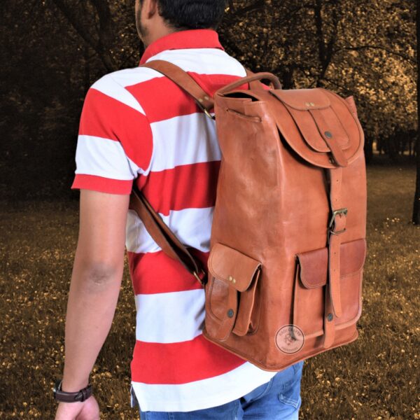 Vintage Retro Leather Backpack 18" - Image 9