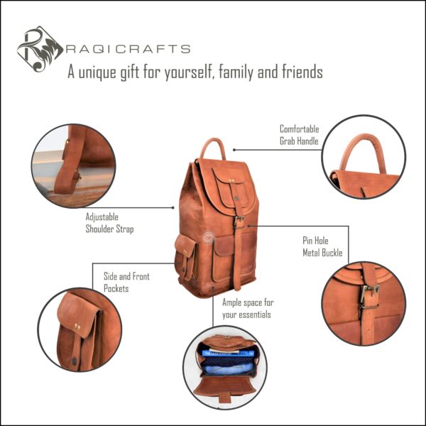 Vintage Retro Leather Backpack 18" - Image 2